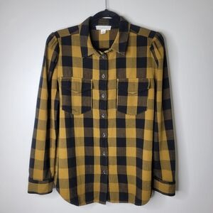 Treasure & Bond Yellow and Black Plaid Button Down Shirt